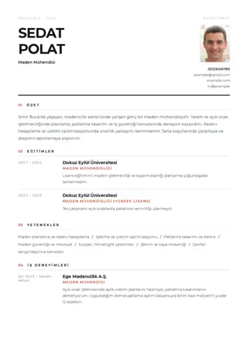 Maden Mühendisi Cv Örnekleri cv indir